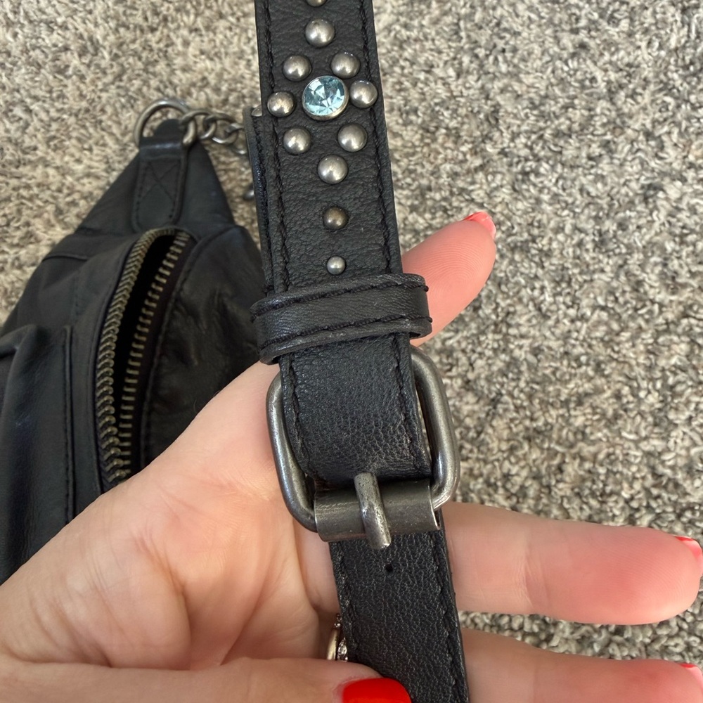 Free People Black Leather Crossbody Waist Bag with Studded Strap - Picture 4 of 5
